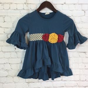 Tutu & Lulu Teal Blue  Top Flowers at Waist Girls Size 6